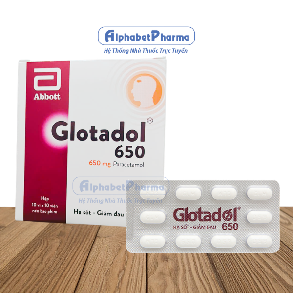 Thuốc giảm đau, hạ sốt Glotadol 650 (10 vỉ x 10 viên/hộp)