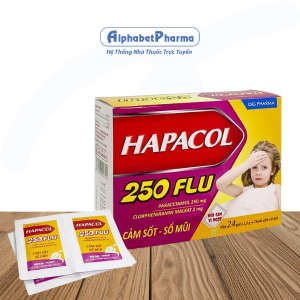 Thuốc giảm đau, hạ sốt và điều trị sổ mũi cho trẻ em Hapacol 250 Flu (24 gói/hộp)