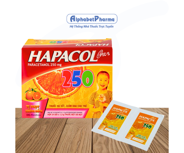 Thuốc giảm đau, hạ sốt hương cam cho trẻ Hapacol 250mg (24 gói/hộp)