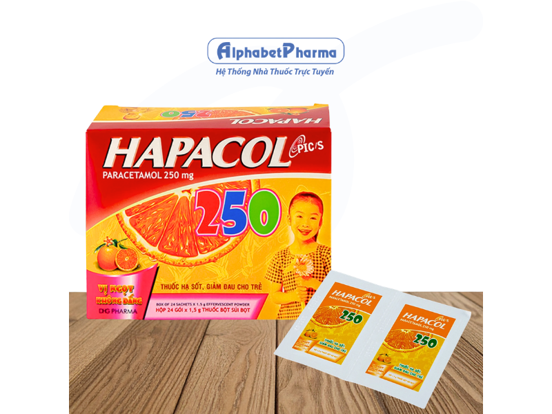 Thuốc giảm đau, hạ sốt hương cam cho trẻ Hapacol 250mg (24 gói/hộp)