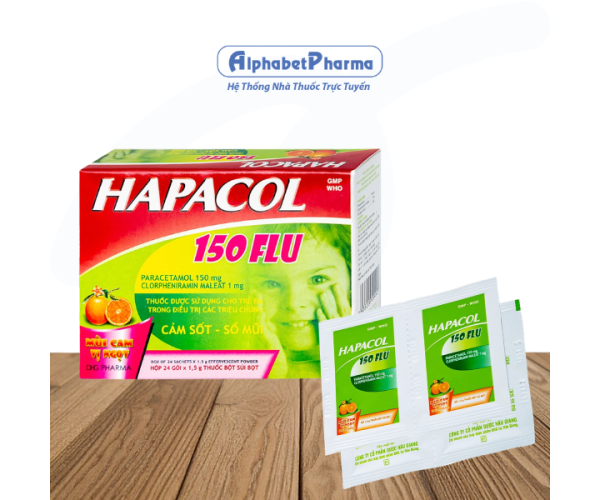 Thuốc điều trị cảm sốt, sổ mũi cho trẻ em Hapacol 150 Flu (24 gói/hộp)