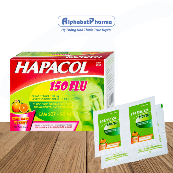 Thuốc điều trị cảm sốt, sổ mũi cho trẻ em Hapacol 150 Flu (24 gói/hộp)