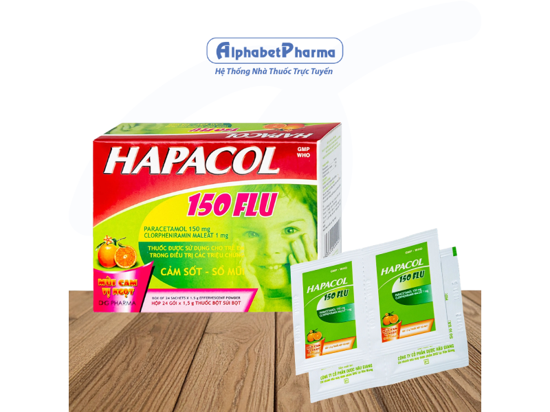Thuốc điều trị cảm sốt, sổ mũi cho trẻ em Hapacol 150 Flu (24 gói/hộp)