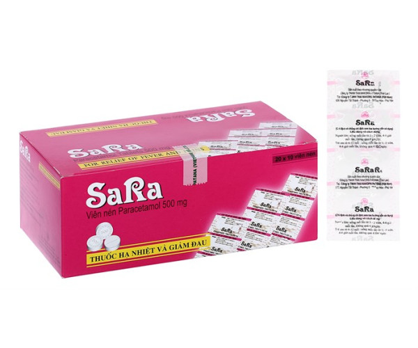 Thuốc điều trị các chứng đau và sốt từ nhẹ đến vừa Sara 500mg (20 vỉ x 10 viên/hộp)