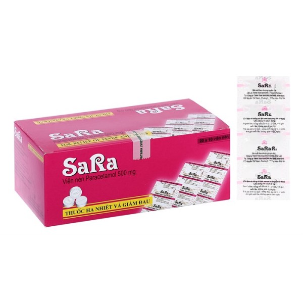 Thuốc điều trị các chứng đau và sốt từ nhẹ đến vừa Sara 500mg (20 vỉ x 10 viên/hộp)