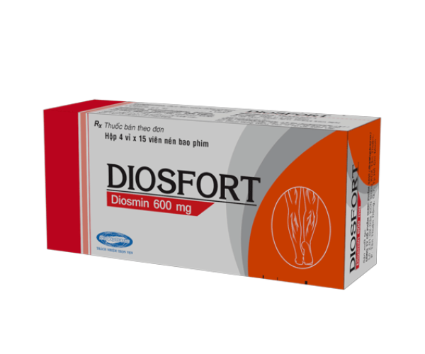 Thuốc trị trĩ, suy giãn tĩnh mạch Diosfort 600mg (4 vỉ  x 15 viên/hộp)