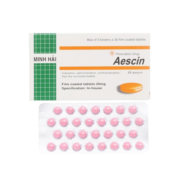 Thuốc điều trị thiểu năng tĩnh mạch mãn tính Aescin 20mg Minh Hải (3 vỉ x 30 viên/hộp)