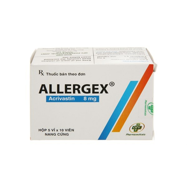 Thuốc trị triệu chứng viêm mũi dị ứng, mày đay Allergex 8mg (5 vỉ x 10 viên/hộp)