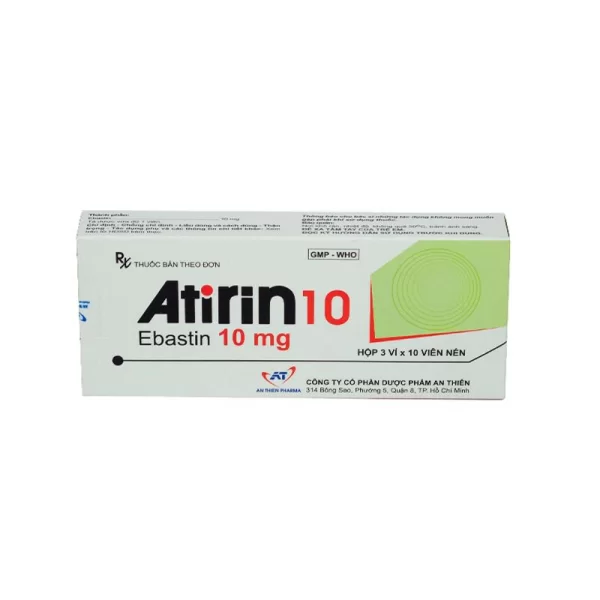 Thuốc trị viêm mũi dị ứng, mày đay Atirin 10 (3 vỉ x 10 viên/hộp)