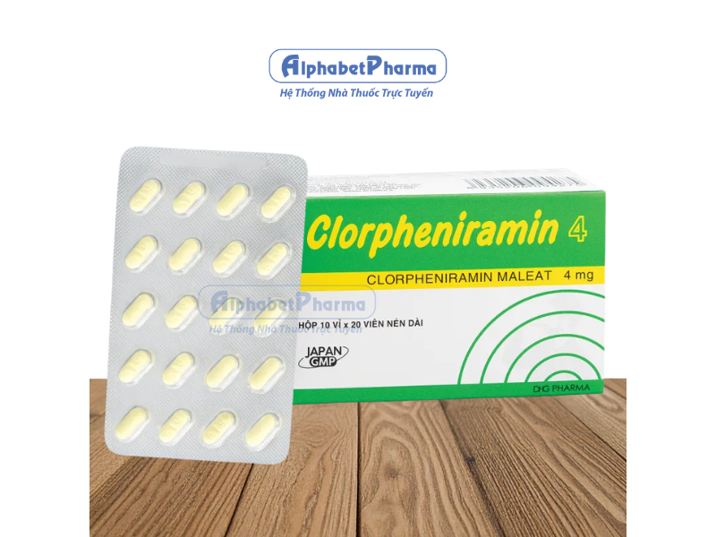 Thuốc điều trị viêm mũi dị ứng, chảy nước mũi, sổ mũi, nghẹt mũi Clorpheniramin 4mg DHG (10 vỉ x 20 viên/hộp)