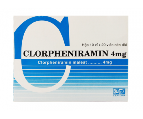 Thuốc điều trị viêm mũi dị ứng và các trường hợp dị ứng ngoài da Clorpheniramin 4mg F.T PHARMA (10 vỉ x 20 viên/hộp) 