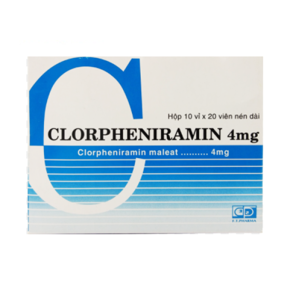 Thuốc điều trị viêm mũi dị ứng và các trường hợp dị ứng ngoài da Clorpheniramin 4mg F.T PHARMA (10 vỉ x 20 viên/hộp) 