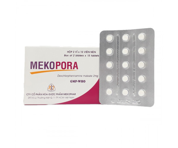 Thuốc trị viêm mũi dị ứng, mề đay Mekopora 2mg (2 vỉ x 15 viên/hộp)