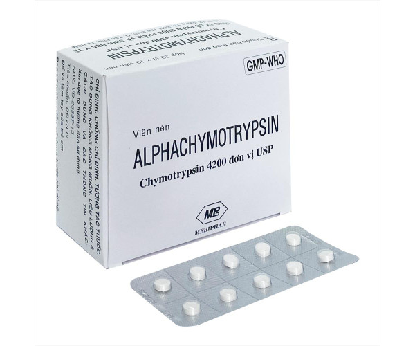 Thuốc kháng viêm chống phù nề Alphachymotrypsin 4200 Mebiphar (20 vỉ x 10 viên/hộp)
