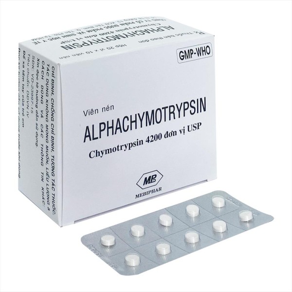 Thuốc kháng viêm chống phù nề Alphachymotrypsin 4200 Mebiphar (20 vỉ x 10 viên/hộp)