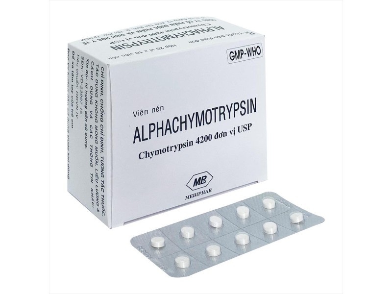 Thuốc kháng viêm chống phù nề Alphachymotrypsin 4200 Mebiphar (20 vỉ x 10 viên/hộp)