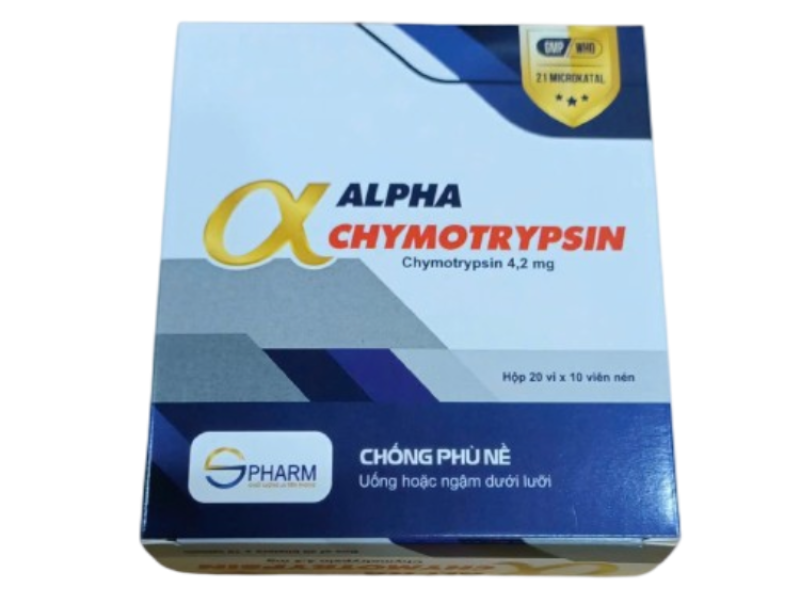 Thuốc kháng viêm chống phù nề Alphachymotrypsin 4200 S.Pharm (20 vỉ x 10 viên/hộp)