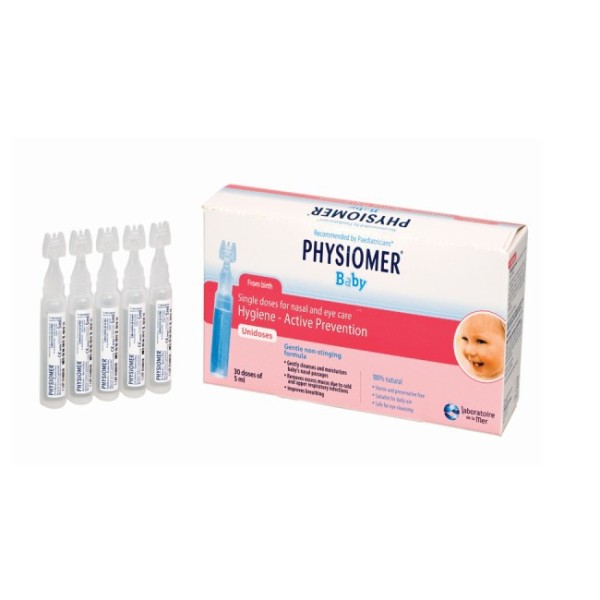 Nước biển sinh lý vô trùng vệ sinh mũi và mắt cho bé Physiomer Baby Unidose 5ml (30 ống/hộp)