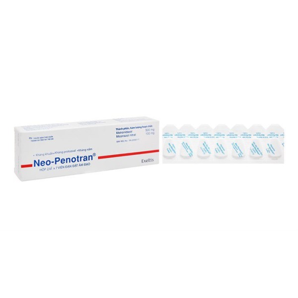 Viên đặt phụ khoa trị viêm âm đạo Neo-Penotran (2 vỉ x 7 viên/hộp)