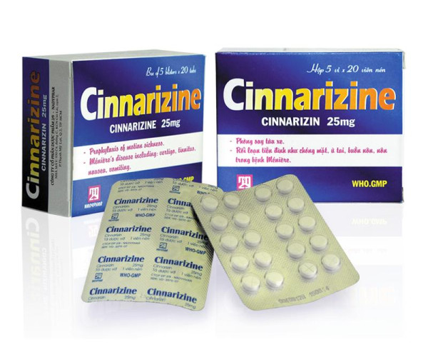 Thuốc trị chóng mặt, say tàu xe Cinnarizine 25mg Nadyphar (5 vỉ x 20 viên/hộp)