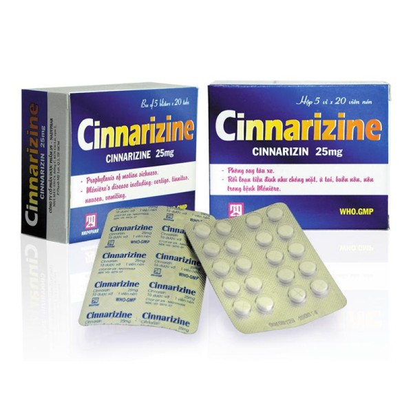 Thuốc trị chóng mặt, say tàu xe Cinnarizine 25mg Nadyphar (5 vỉ x 20 viên/hộp)