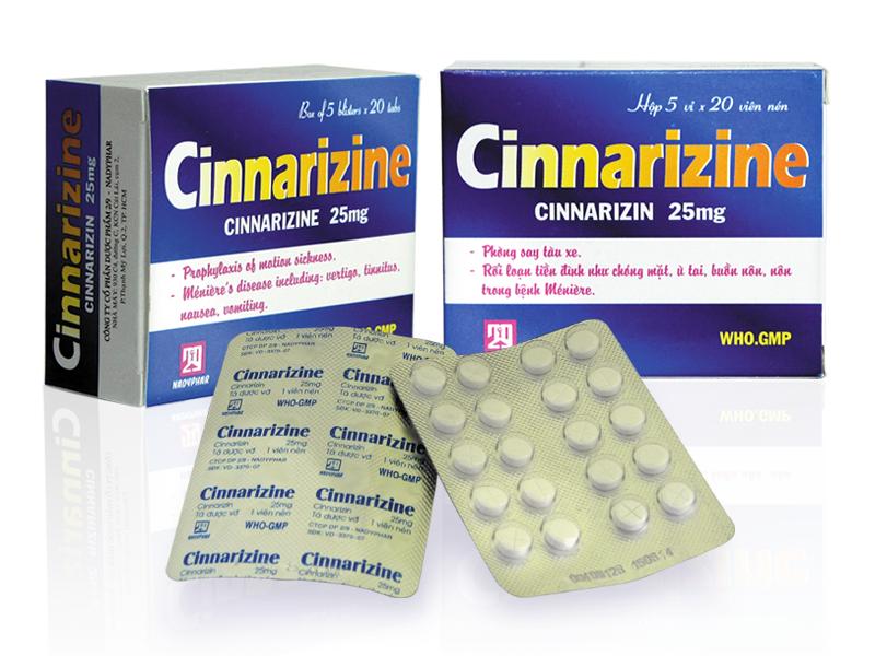 Thuốc trị chóng mặt, say tàu xe Cinnarizine 25mg Nadyphar (5 vỉ x 20 viên/hộp)