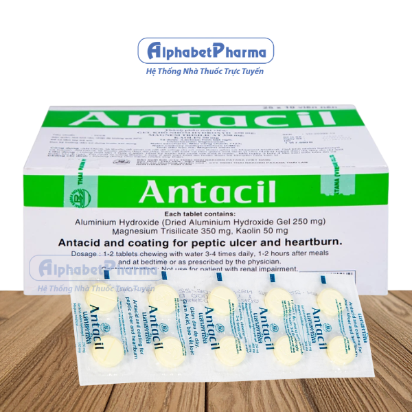 Thuốc điều trị triệu chứng đau viêm loét dạ dày – tá tràng Antacil (25 vỉ x 10 viên/hộp)