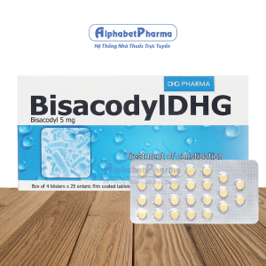 Thuốc trị táo bón Bisacodyl DHG 5mg (4 vỉ x 25 viên/hộp)