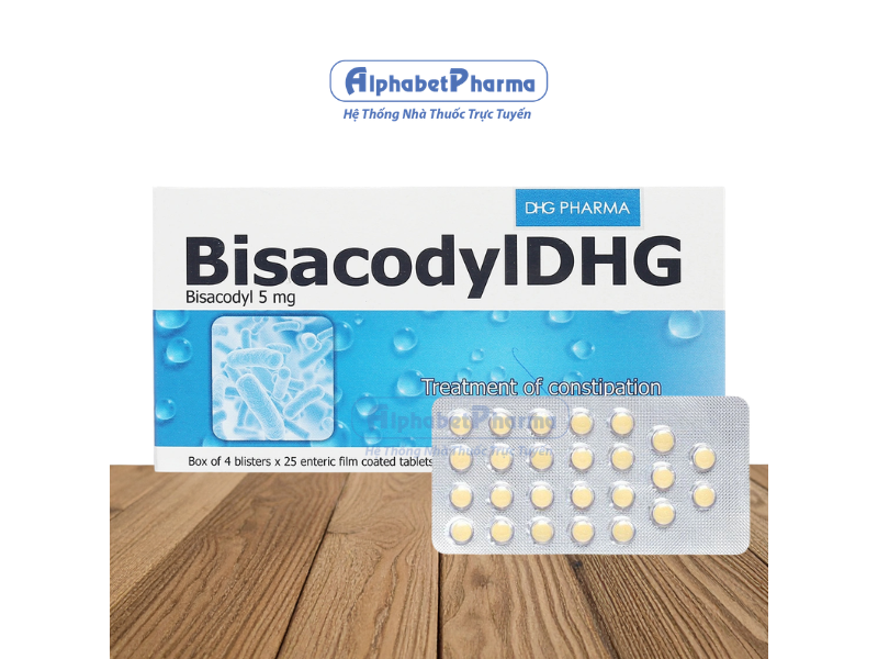 Thuốc trị táo bón Bisacodyl DHG 5mg (4 vỉ x 25 viên/hộp)