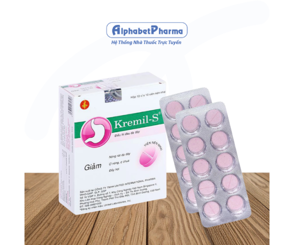 Thuốc điều trị đau dạ dày, giảm nóng rát, đầy hơi và ợ chua Kremil-S (10 vỉ x 10 viên/hộp)