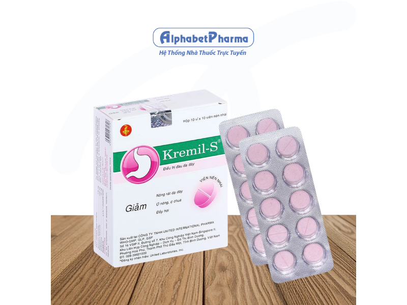 Thuốc điều trị đau dạ dày, giảm nóng rát, đầy hơi và ợ chua Kremil-S (10 vỉ x 10 viên/hộp)