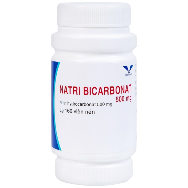 Thuốc điều trị nhiễm toan chuyển hóa, khó tiêu hóa Natri Bicarbonat 500mg Bidiphar (160 viên/chai)