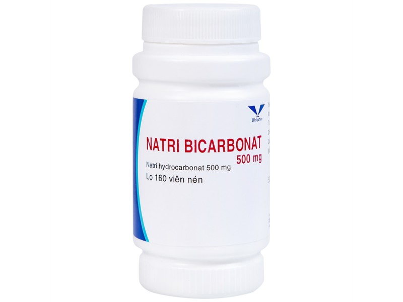 Thuốc điều trị nhiễm toan chuyển hóa, khó tiêu hóa Natri Bicarbonat 500mg Bidiphar (160 viên/chai)
