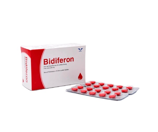 Thuốc phòng ngừa và trị thiếu máu do thiếu sắt Bidiferon (10 vỉ x 10 viên/hộp)