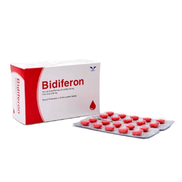 Thuốc phòng ngừa và trị thiếu máu do thiếu sắt Bidiferon (10 vỉ x 10 viên/hộp)