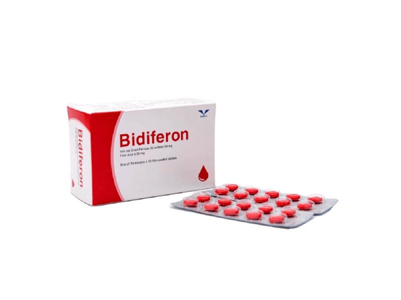 Thuốc phòng ngừa và trị thiếu máu do thiếu sắt Bidiferon (10 vỉ x 10 viên/hộp)