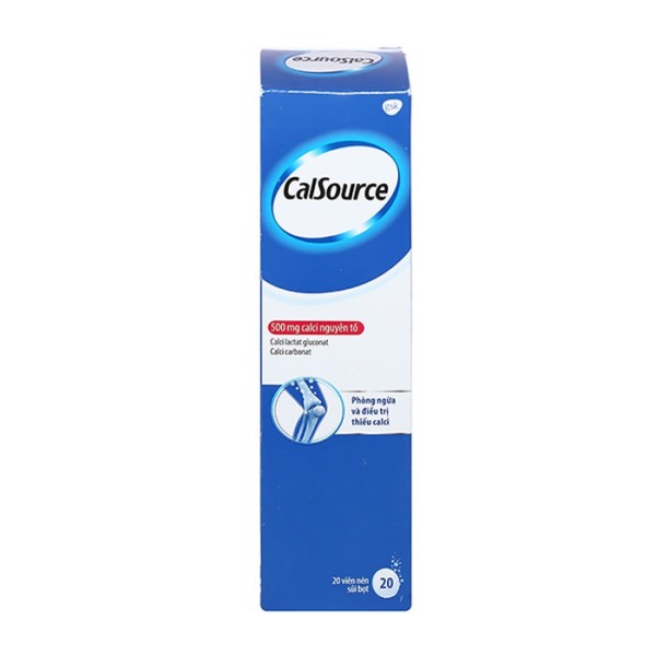 Viên sủi hỗ trợ và điều trị tình trạng thiếu hụt canxi CalSource 500mg (20 viên/tube)