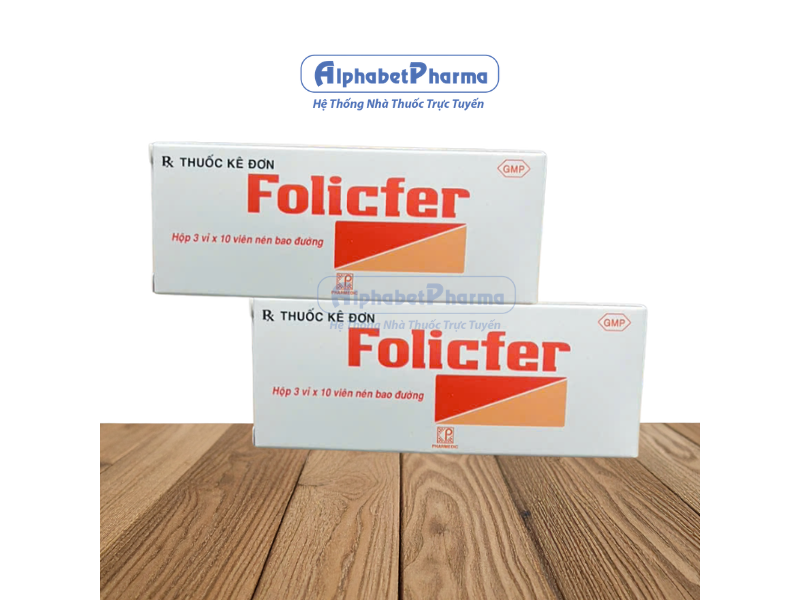 Thuốc phòng và điều trị thiếu máu do thiếu sắt Folicfer (3 vỉ x 10 viên/hộp)