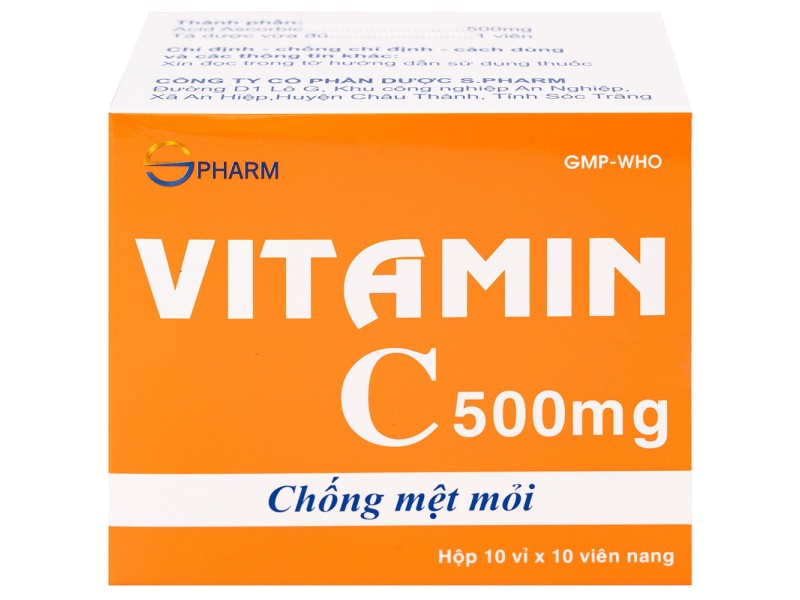 Thuốc bổ sung Vitamin C 500mg S.Pharm (10 vỉ x 10 viên/hộp)