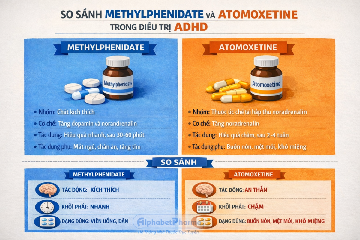 SO SÁNH METHYLPHENIDATE VÀ ATOMOXETINE TRONG ĐIỀU TRỊ ADHD