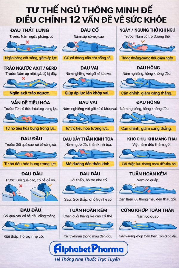 TƯ THẾ NGỦ THÔNG MINH – HỖ TRỢ CẢI THIỆN 12 VẤN ĐỀ SỨC KHỎE THƯỜNG GẶP
